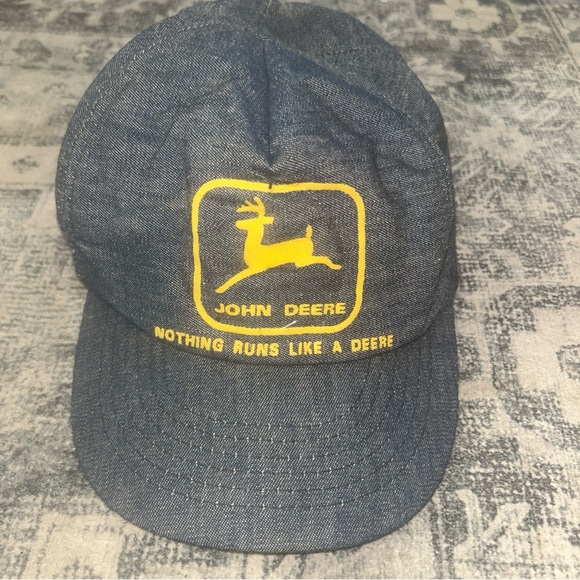 Vintage John Deere made in USA DENIM Cap with Yellow Logo - Picture 1 of 3